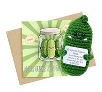 Divertido juego de regalo de cumpleaños, incluye humorístico todo pepino para cumpleaños. tarjeta con sobre, muñeca de pepino de lana de punto positiva (abrazo de bolsillo), amuleto de la suerte para