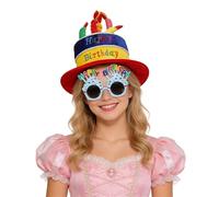 Divertido juego de sombreros y gafas de cumpleaños para hombre y mujer, unisex, gorro de cumpleaños de peluche con gafas, velas y texto "Happy Birthday", texto para cumpleaños, fiesta, decoración