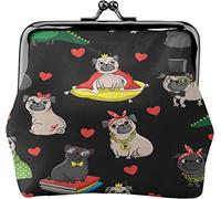 Divertido King Pug Cachorro Perro Corona Corazón Hebilla Monederos de Cuero Bolsa Vintage Kiss-Lock Monedero Mini Carteras para Mujeres Niñas