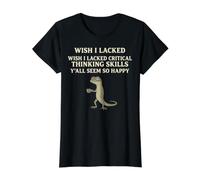 Divertido Lagarto Pensamiento Crítico Amante del Café Humor sarcástico Camiseta gráfica económica, Mujer, Negro, M