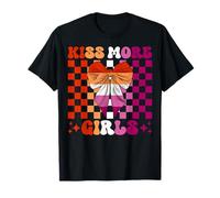 Divertido lazo de coqueta LGBTQ con bandera del orgullo lésbico beso a más chicas Camiseta