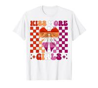 Divertido lazo de coqueta LGBTQ con bandera del orgullo lésbico beso a más chicas Camiseta