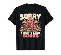 Divertido Lector de Libros sobre Dragones con el Que no Presto Libros Camiseta gráfica económica, Hombre, Negro, S