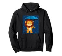 Divertido león bajo paraguas azul para los amantes de la ropa de lluvia Sudadera con Capucha