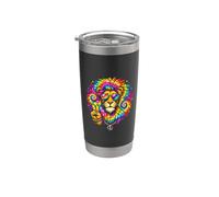Divertido león con el símbolo de la paz de un animal salvaje Vaso térmico de acero inoxidable de doble pared