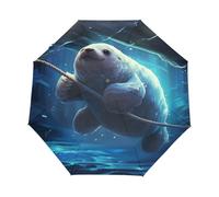 Divertido León Marino Gordo Paraguas Plegable Automático Paraguas de Viaje Mujer Niño Niña Protección UV Resistencia Viento Impermeable