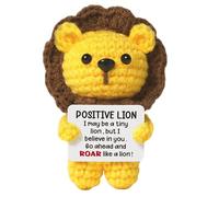 Divertido León, Positiva León de Ganchillo con Tarjetas de Energía Positiva, Muñeca de Punto Mini, Decoración Hogar Oficina, Divertido Regalo Motivacional Lion para Familiares Amigos Parejas Colega