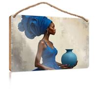 Divertido letrero colgante con texto en inglés "A Woman In Blue holds A Matching Vase Wooded Sign" para decoración de oficina, divertida placa decorativa para colgar en la pared (20 x 30 cm)