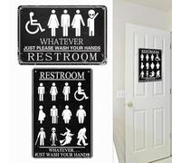 Divertido letrero de baño con ilustración alienígena, hojalata resistente, gran adición a cualquier decoración