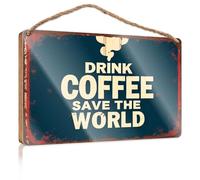 Divertido letrero de baño para pared con texto en inglés "Drink Coffee Save the World", accesorios de escritorio para mujeres, decoración para colgar en la pared y hombres (15 x 28 cm)
