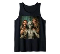 Divertido Letrero de Bigfoot Alien, Jesús Rock On Hand, con Forma de ovni Camiseta sin Mangas