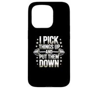 Divertido Letrero de Gimnasio con Texto en inglés I Pick Things Up and Put Them Down Funny Gym Carcasa para iPhone 15 Pro