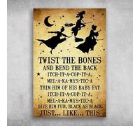 Divertido letrero de hojalata de Hocus Pocus, Twist The Bones And Bend The Back, placa de metal retro para bar, pub, club, cafetería, decoración del hogar, arte de pared, letrero de granja, decoración