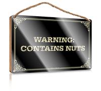 Divertido letrero de madera para decoración de cocina, impresión plana en superficie barnizada de madera/peligro - divertida placa decorativa de pared humorística | Advertencia: contiene nueces