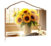 Divertido letrero de madera para marco de puerta, ramo de girasoles y mariscos en la mesa, decoración del día del jefe, regalos para la oficina (23 x 35 cm)