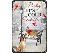 Divertido letrero de metal con diseño de bulldog inglés, baby it's cold outside retro, decoración artística para el hogar, cocina, bar, cafetería, club, cueva, decoración de pared, letrero de lata