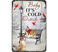 Divertido letrero de metal con diseño de bulldog inglés, baby it's cold outside retro, decoración artística para el hogar, cocina, bar, cafetería, club, cueva, decoración de pared, letrero de lata