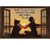 Divertido letrero de metal con texto en inglés "Doberman Dog and The Girl My Darkest Hour I Reached for A Hand and Found A Paw - Letrero de metal para decoración de pared, placa de hierro divertida