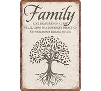 Divertido letrero de metal con texto en inglés "Family We All Grow In A Different Direction Our Roots Remain As One Living Room, Kitchen, Farm Tin Sign Hanging Poster Decor Rustic Home Decor 8 x 12