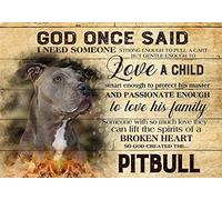 Divertido letrero de metal de hojalata de Pit Bull God Created The Pitbull Dog Home Pitbull Gift Retro Tin Sign Jarrón Flores Poster Placa Decoración de Entrada Galería Letrero de pared 30,5 x 20,3 cm