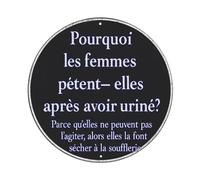 Divertido letrero de metal redondo para baño francés, con texto en inglés "Why Do Women Fart After Peeing", vintage, decoración de pared, póster de metal, 20,3 x 20,3 cm