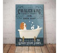 Divertido letrero de metal retro Cavalier King Bath Soap Co Poster Charles Spaniel Dog Wall Art Decor Rustic Home Decor Room Decor Sign for Bedroom Bathroom Office Man Cave 8 x 12 pulgadas
