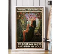 Divertido letrero de metal retro con texto en inglés "And Into The Garden I Go To Lose My Mind And Find My Soul - Letrero de aluminio vintage para decoración de pared de café en el hogar, 8 x 12
