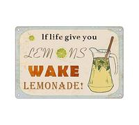 Divertido letrero de metal retro con texto en inglés "If Life Gives You Lemons Make Lemonade" - Estilo vintage para bar, garaje, hotel, comedor, cafetería, decoración de pared del hogar, 20,3 x 30,5