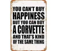 Divertido letrero de metal retro vintage de 8 x 12 pulgadas, con texto en inglés "You Can't Buy Happiness BUT You CAN Buy a Corvette Bar, Pub, Club, Café, Restaurante, Cocina, Exterior e Interior,