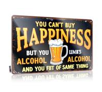 Divertido letrero de metal sarcástico para baño con texto en inglés "You Can'T Buy Happiness, But You Can Buy Alcohol". Letrero de estaño divertido para exteriores y decoración (20 x 30 cm)