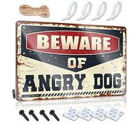 Divertido letrero de metal vintage con texto en inglés "Beware Of Angry Dog", letrero divertido para garaje para hombres, letreros divertidos para el hogar (20 x 30 cm)