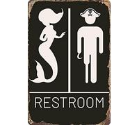 Divertido letrero de sirena pirata vintage para puerta de baño, decoración de baño para decoración náutica, sirena, pirata, playa, barco, decoración de pared temática de 12 x 8 pulgadas (515)