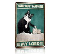 Divertido letrero decorativo de baño con diseño de gato esmoquin Cat Your Butt Napkin My Lord letrero de lata para amantes de los gatos, regalo de 8 x 12 pulgadas (3055)