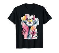 Divertido Letrero gráfico de Gato Doble Paz Graffiti Pop Personaje Camiseta