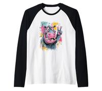Divertido Letrero gráfico de hipopótamo con diseño de Graffiti de la Paz Camiseta Manga Raglan