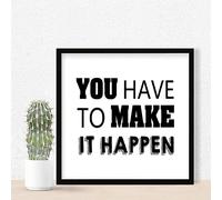 Divertido letrero impreso enmarcado de madera con texto en inglés "You Have to Make It Happen", decoración del hogar para porche, letrero de madera inspirador lindo letrero de madera cristiana