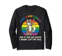 Divertido LGBT Mes del Orgullo Gay I'm a Furry Rainbow Wolf Manga Larga