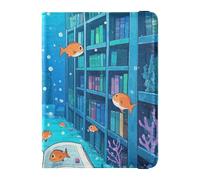Divertido libro de biblioteca oceánica de piel azul con diseño de peces, funda decorativa para pasaporte, funda para tarjetas de vacunación, funda para tarjetas de vacunación, cartera impermeable,