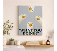 Divertido lienzo de ganso para pared, impresión de pájaro peculiar gris y amarillo, arte decorativo de pared de primavera, decoración estética del hogar para sala de estar, dormitorio, oficina, lienzo