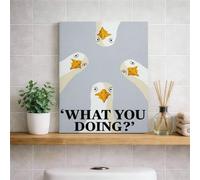 Divertido lienzo de ganso para pared, impresión de pájaro peculiar gris y amarillo, arte decorativo de pared de primavera, decoración estética del hogar para sala de estar, dormitorio, oficina, lienzo