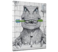 Divertido lienzo de pared de dinosaurio para baño, impresión de cepillo de dientes verde y azul, decoración de pared de baño elegante para sala de estar, dormitorio, baño, habitación de los niños, 16
