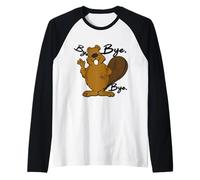 Divertido, Lindo, Feliz, Gran Barriga, Castor Diciendo ADIÓS Camiseta Manga Raglan