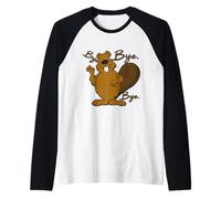 Divertido, Lindo, Feliz, Gran Barriga, Castor Diciendo ADIÓS Camiseta Manga Raglan