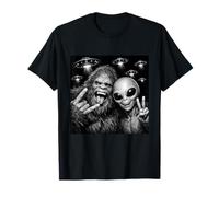 Divertido Lindo Gran Sonrisa Bigfoot Alien Selfie Conspiración Amantes Camiseta