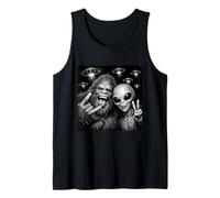 Divertido Lindo Gran Sonrisa Bigfoot Alien Selfie Conspiración Amantes Camiseta sin Mangas