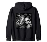 Divertido Lindo Gran Sonrisa Bigfoot Alien Selfie Conspiración Amantes Sudadera con Capucha