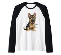 Divertido Lindo Pastor alemán Cachorro Perro Taza Caja registradora Camiseta Manga Raglan