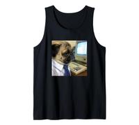 Divertido Lindo Perro Pug Oficina Trabajo Borroso Meme Foto Camiseta sin Mangas