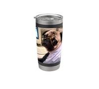 Divertido Lindo Perro Pug Oficina Trabajo Borroso Meme Foto Vaso térmico de acero inoxidable de doble pared