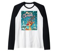 Divertido Lindo Reno Navidad Merry Christmas Xmas Camiseta Manga Raglan